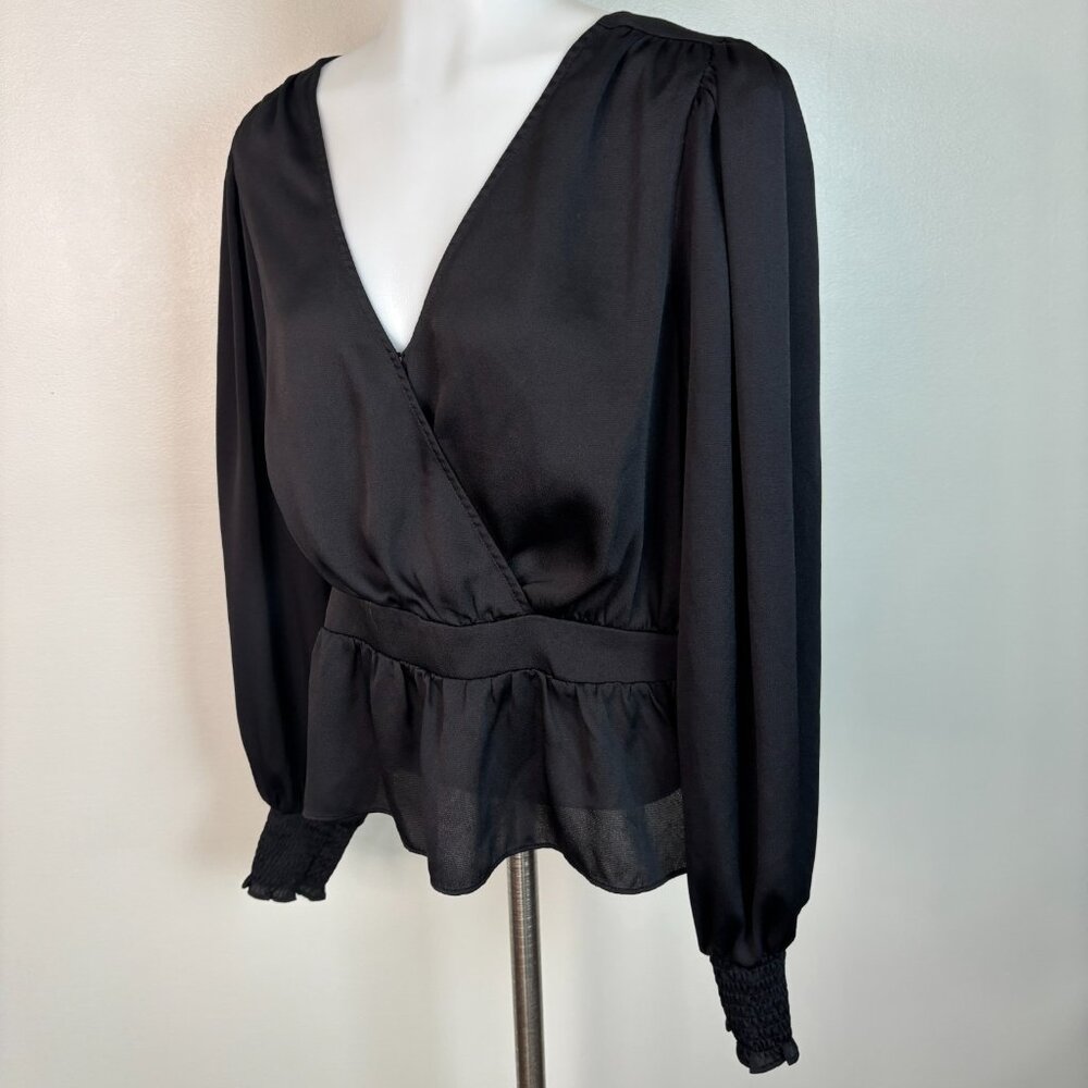Express Top Large Black Crossover Cutout Tie-Back Blouse Women's Long Sleeve - Picture 3 of 10